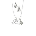 thumbnail image 2 of Delight Jewelry Silvertone Small Gelato Script Initial - K - Silver tone Zig Zag Christmas Tree Charm Necklace and Stud Earrings, 2 of 4