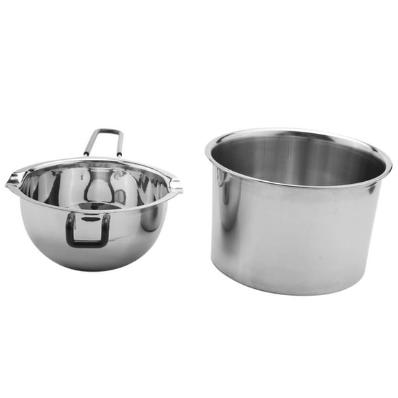2 Pack Double Boiler Pot Set Stainless Steel Melting Pot for Melting Chocolate Soap Wax Candle Making 600Ml and 1600Ml,1 * 600ml double boiler 1 * 1600ml pot,Silver&black