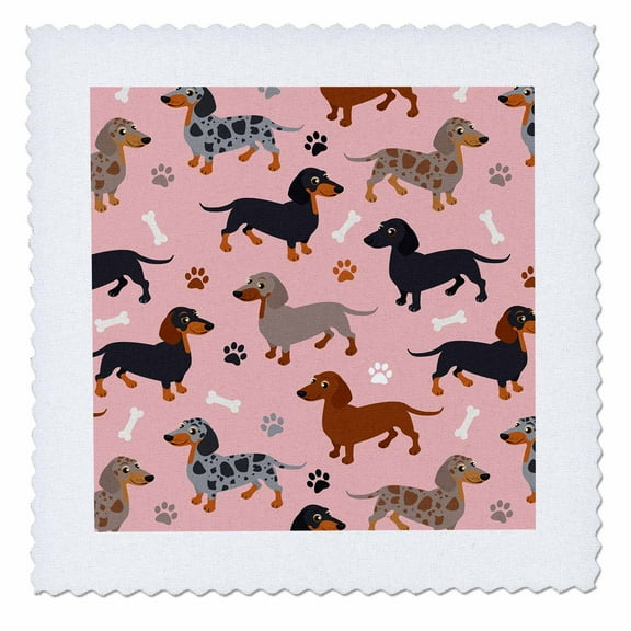3dRose, Cute Dachshund Pattern Pink Weiner Dog, 10x10 inch quilt square