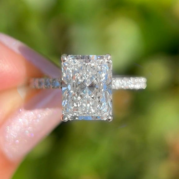 solitaire jewels 3.5CT Radiant Moissanite Hidden Halo Engagement Ring For Women, 925 Silver, D Color VVS Clarity