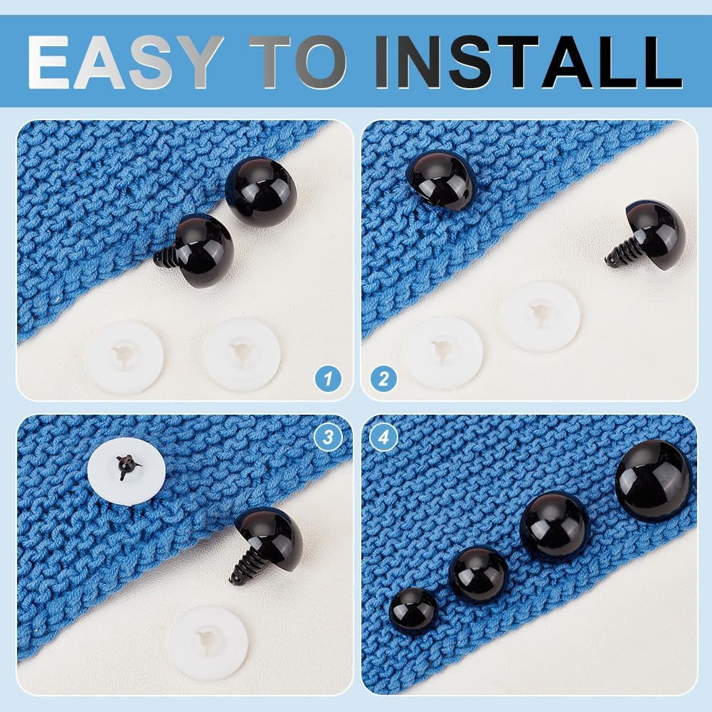 18Pcs 9 Styles Black Safety Eyes for Amigurumi 20~60mm Resin Craft Eyes Black Craft Eyes Resin Crochet Safety Eyes Stuffed Crochet Eyes for DIY Crafts Teddy Bear DIY