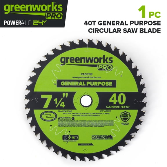 Greenworks Pro 40-Tooth 7-1/4" General Purpose Circular Saw Blade with Construction-Grade Carbide Teeth