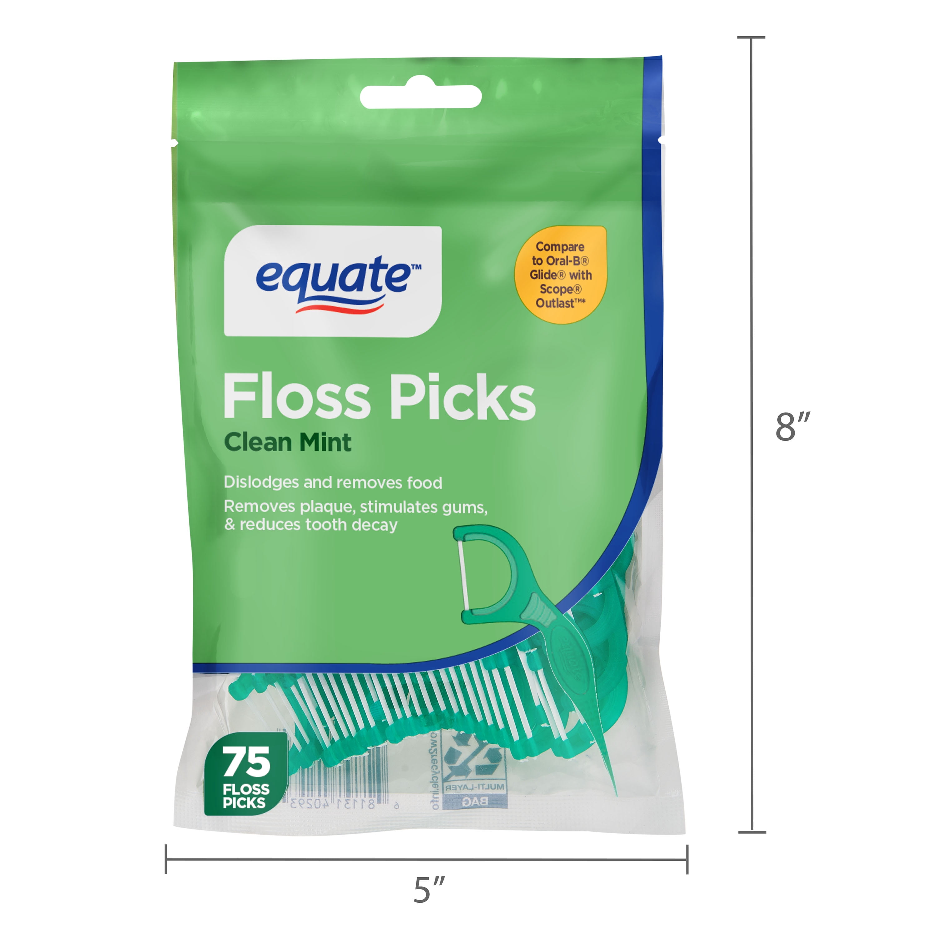 Equate Floss Picks, Clean Mint, 75 Count