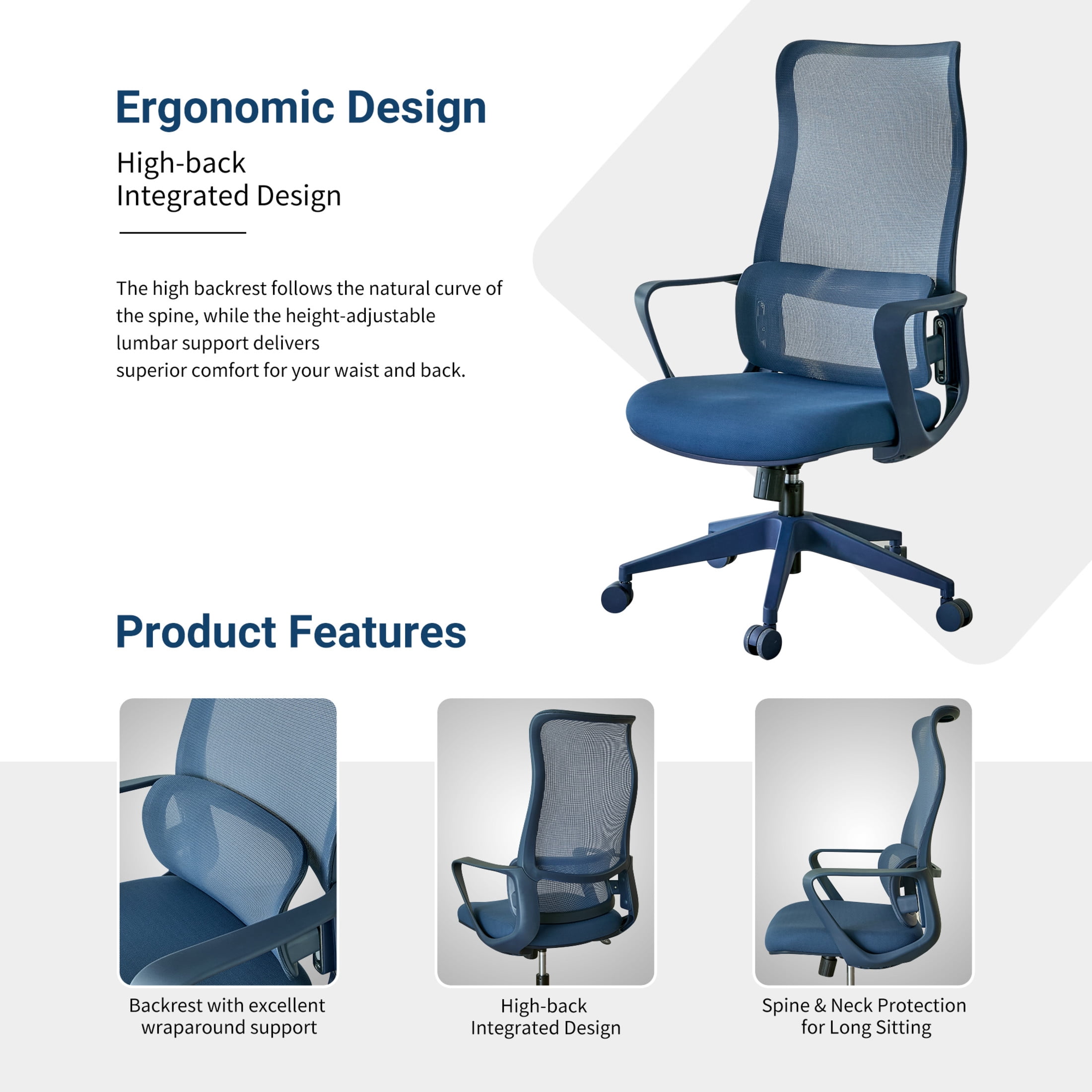 Noble House Ergonomic Mesh Swivel Office Chair, Lifting Multifunction Task Chair with Flip Arms and High-Backrest, Blue