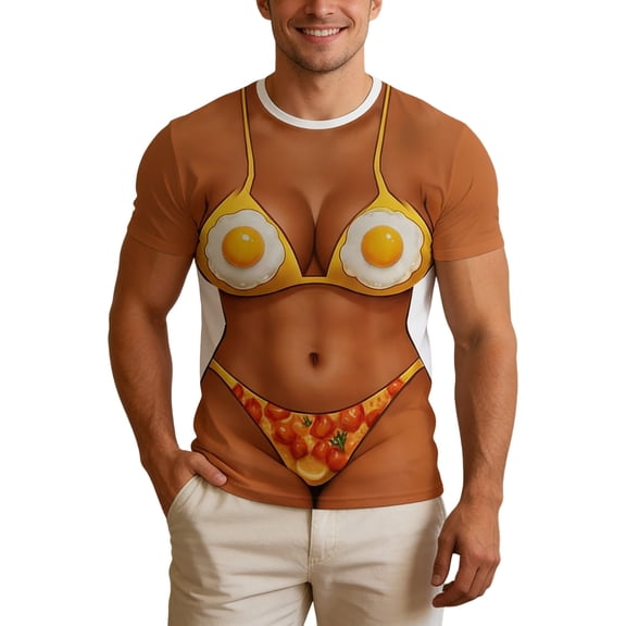 XIAONU Men's Novelty Bikini Graphic Crew Neck T Shirt Short Sleeve Fitted Funny Party Casual Street Wear Tee Top