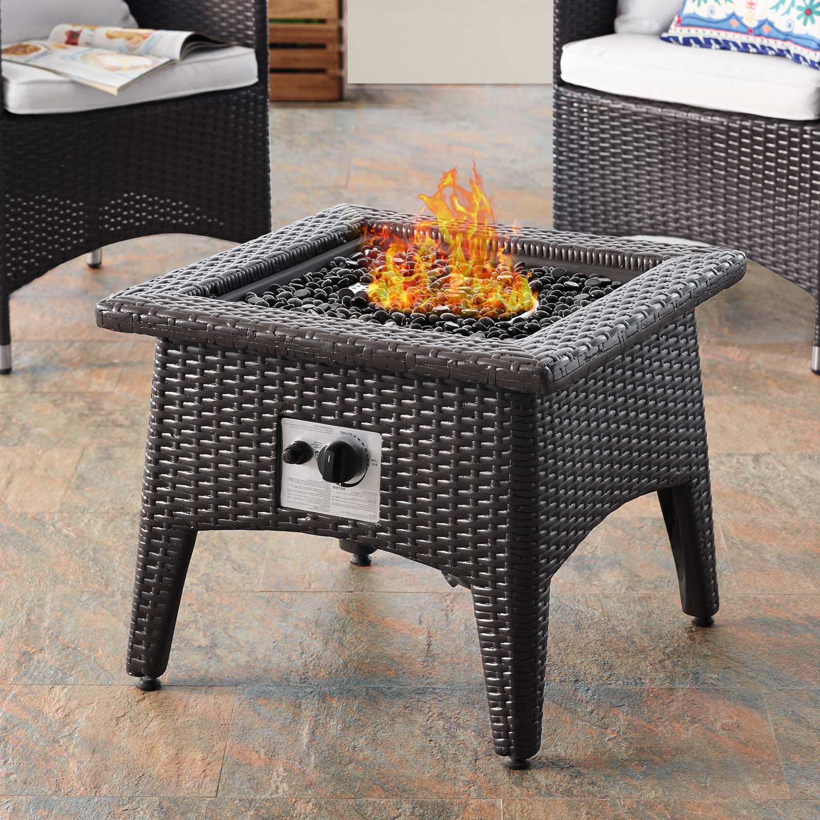 Contemporary Modern Urban Designer Outdoor Patio Balcony Garden Furniture Lounge Coffee Fire Pit Table and Chair Set, Fabric Rattan Wicker, White - image 2 of 8