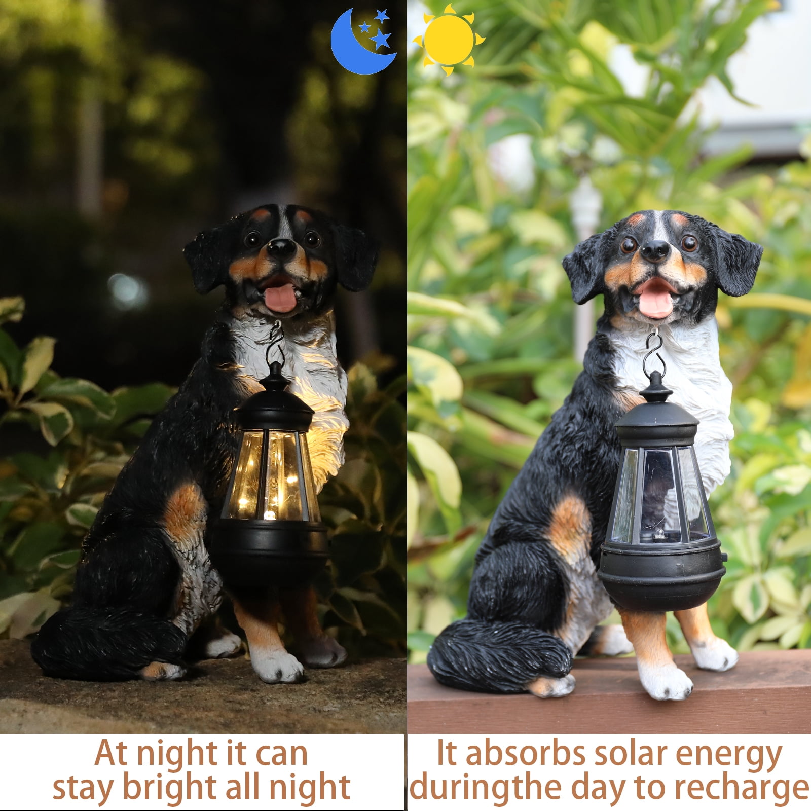 Garden Statue,Bernese Mountain Dog Garden Statue with Solar Lantern – Resin Decor for Patio, Lawn & Outdoor Spaces,Outdoor Decor