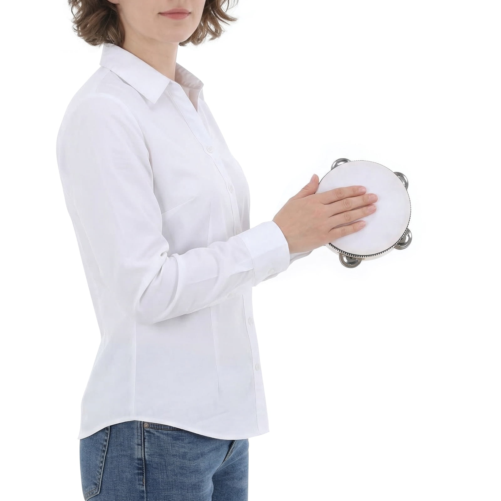 Btidfty 100 Pcs 6 Inch Wood Tambourine Drum Bulk with Metal Jingles White Mini Tambourines Lightweight Musical Educational Drum for Birthdays Holidays And Activities