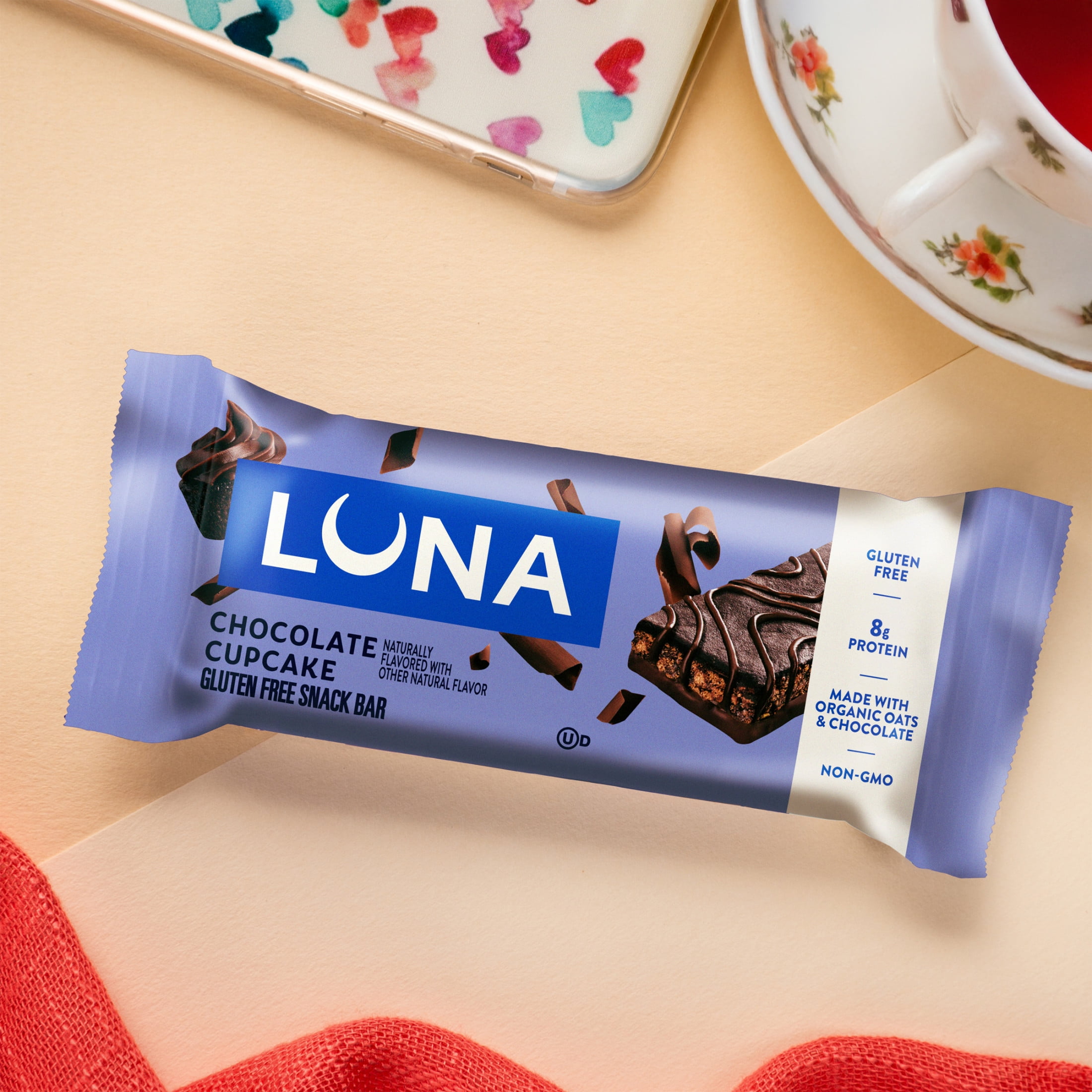 LUNA Chocolate Cupcake Flavor Gluten Free Snack Bars, Protein Bars, 15ct