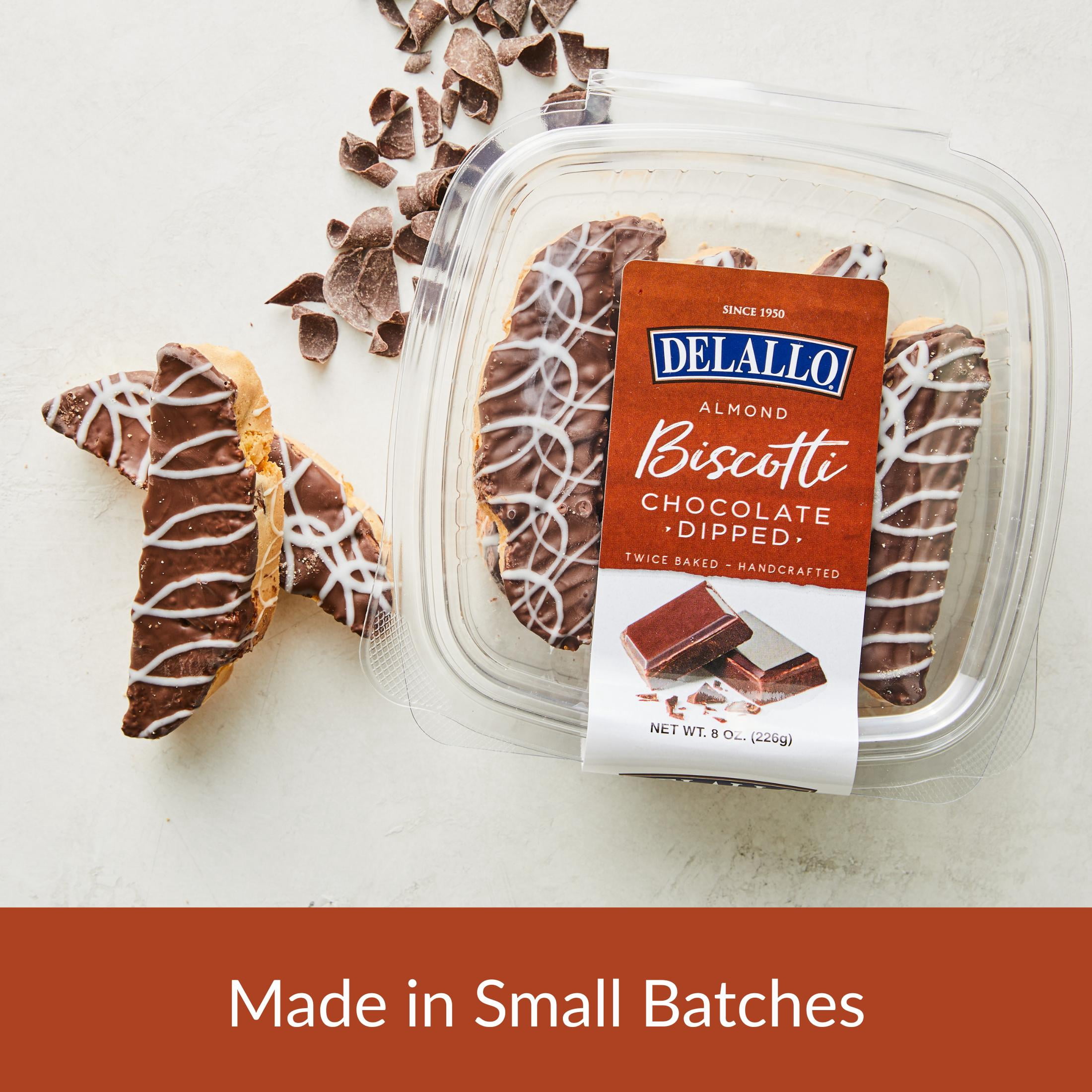 DeLallo Chocolate Dipped Biscotti Cookies, Non-GMO, 8.5 oz Container, (2 Pack)