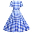 thumbnail image 3 of Njagoc3 Womens Casual Chic Plaid Print Short Sleeve Square Neck Bow Tie Waist A-Line Dress, 3 of 5