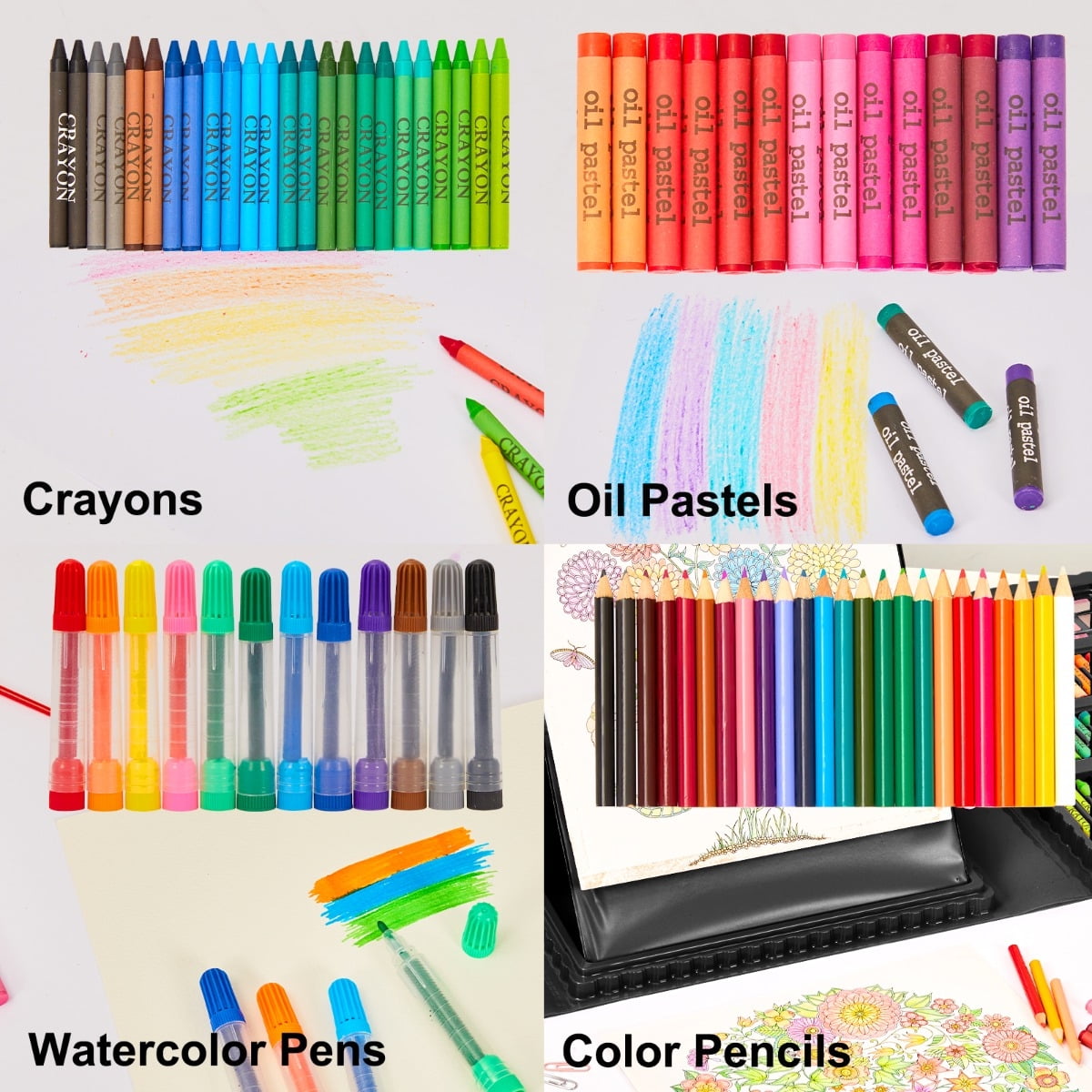 KINSPORY 290 Pack Drawing Coloring Art Set with Double-Side Trifold Art Easel, Creative Supplies Gift for Artists Beginners Kids Boys Girls (Black)