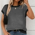 thumbnail image 4 of Annhoo Women's Cap Sleeves Round Neck Striped Knit Pullover Tee Shirts Summer Basic Casual Tops, 4 of 7