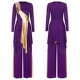 thumbnail image 2 of Haitryli Womens Church Worship Dance Outfit Long Sleeve Metallic Lyrical Dance Dress With Wideleg Purple S, 2 of 7