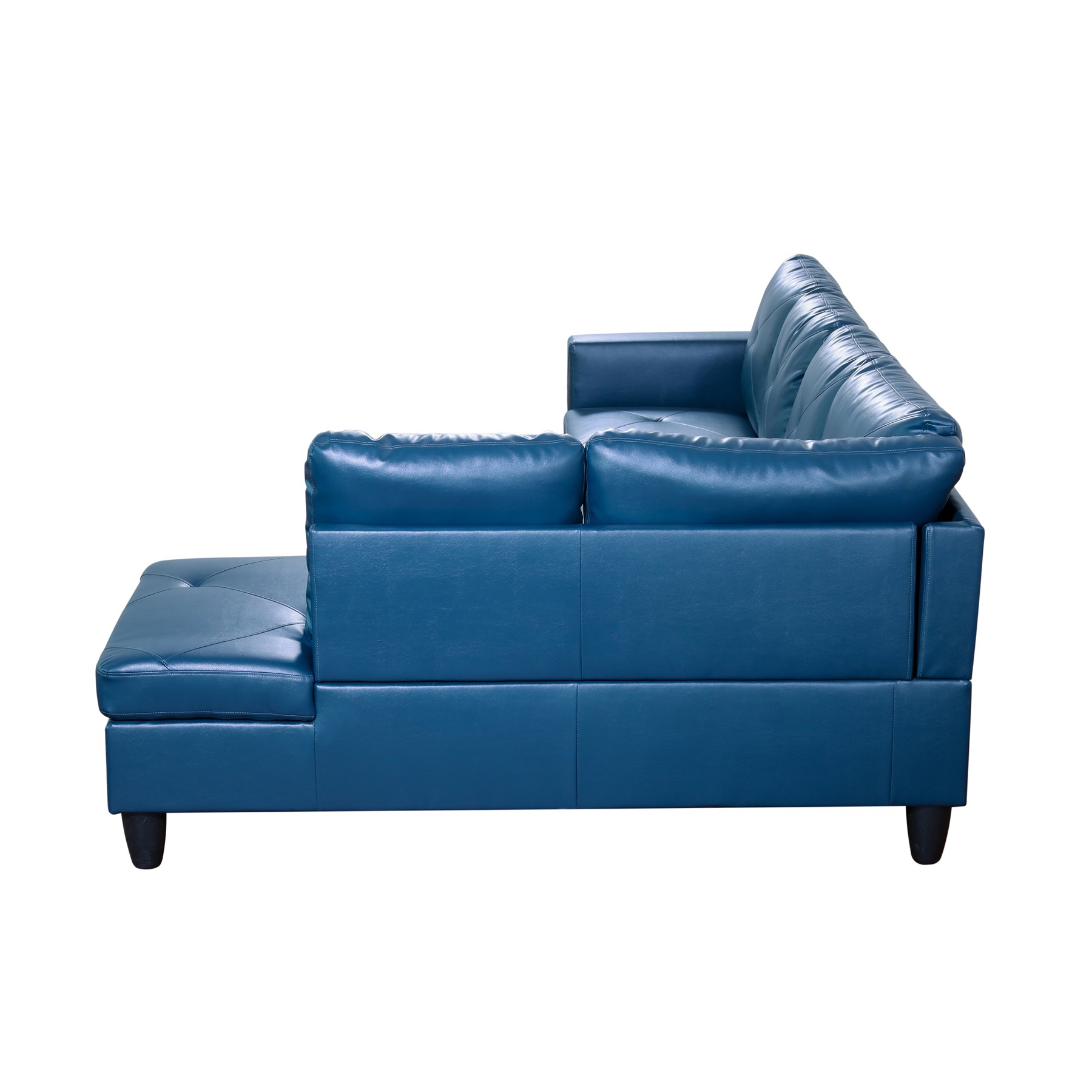 Hommoo 2-Piece Faux Leather L-Shaped Sectional Couches and Sofa Set, Modern Living Room Furniture Set, No Ottoman, Right Side, Denim