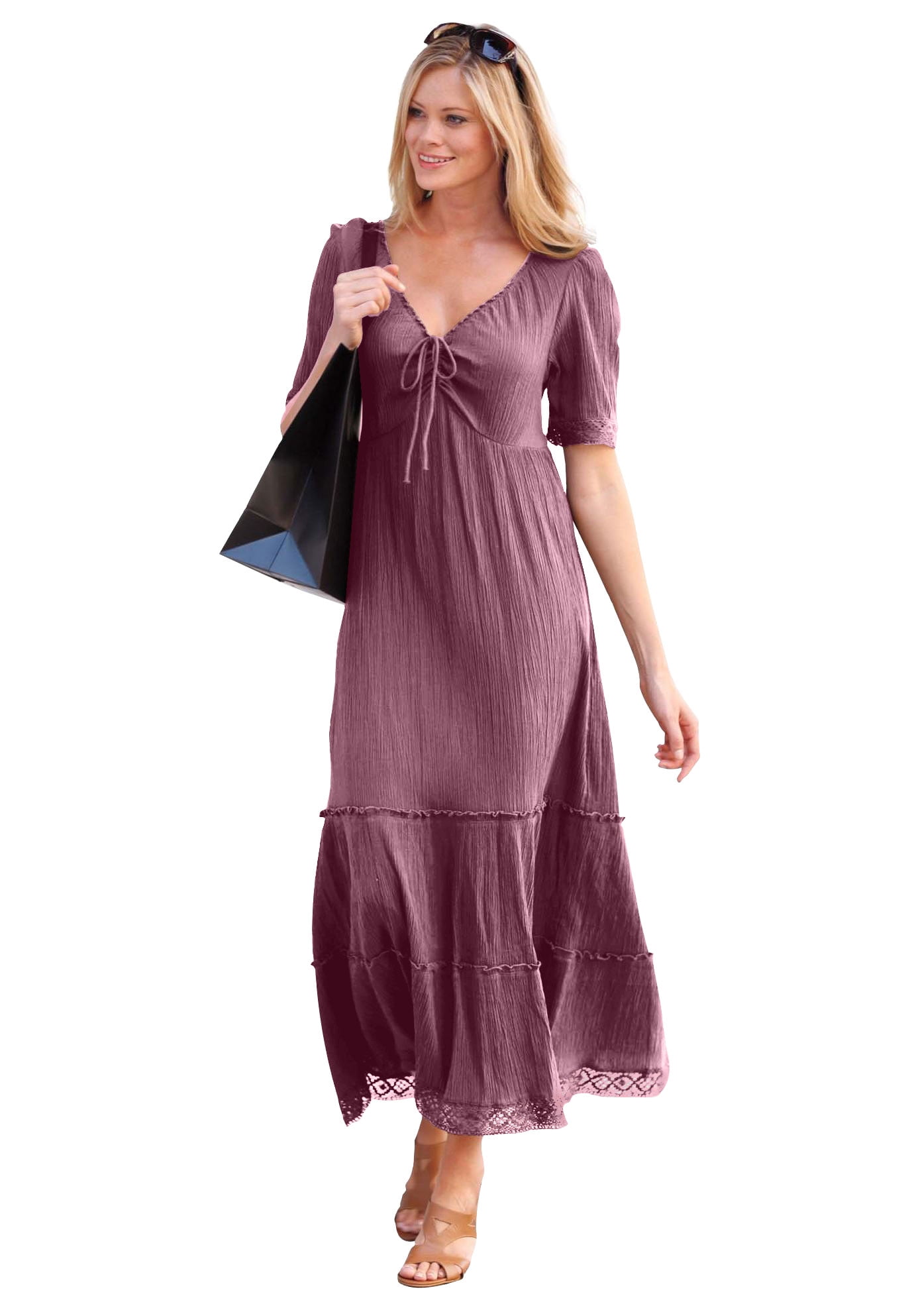 Ellos - ellos Women's Plus Size Gauze Maxi Dress - 1X, Fig Purple ...