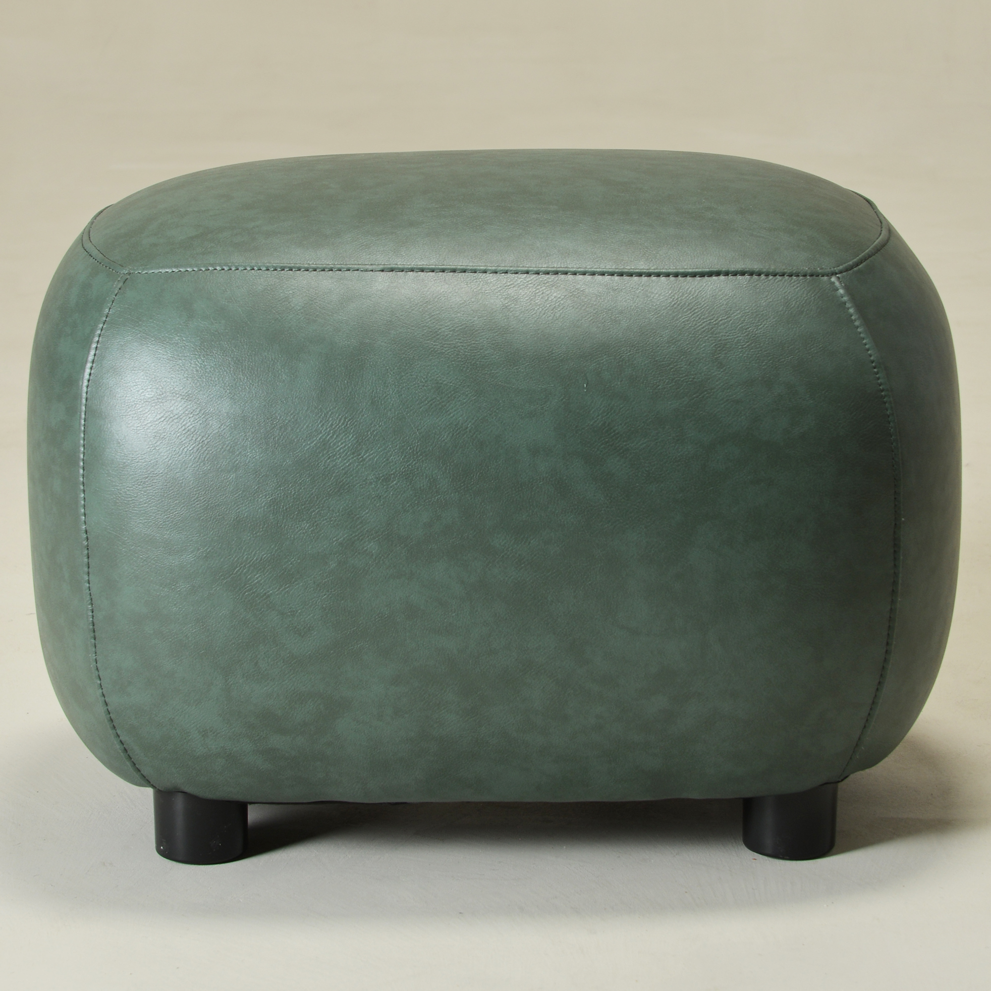 23" Wide Faux Leather Upholstered Ottoman, Mid-Century Modern Living Room Footrest with Soft Padded Seat, Footstool for Bedroom, Entryway or Living Room, Green