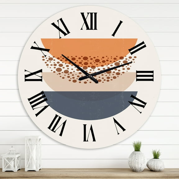 Designart 'Abstract Sun & Moon Geometrics In Blue & Orange' Modern Wall Clock