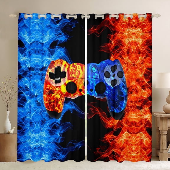 Castle Fairy Abstract Game Controller Boy Girl Black Out Curtains,Gradient Teens Game Gamepads Curtains Pack of 2 (42x63 Each),Blue Orange Red Ombre Bedroom Curtains,Ultra Soft Home Decor