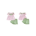 thumbnail image 2 of BemeyourBBs Toddler Baby Baby Girl Summer Clothes Infant Baby Girl 2 Pieces Outfit Bow Embroidered Striped Ruffled Trim Doll Collar Short Sleeve Shirt Tops and Shorts Set, 2 of 9