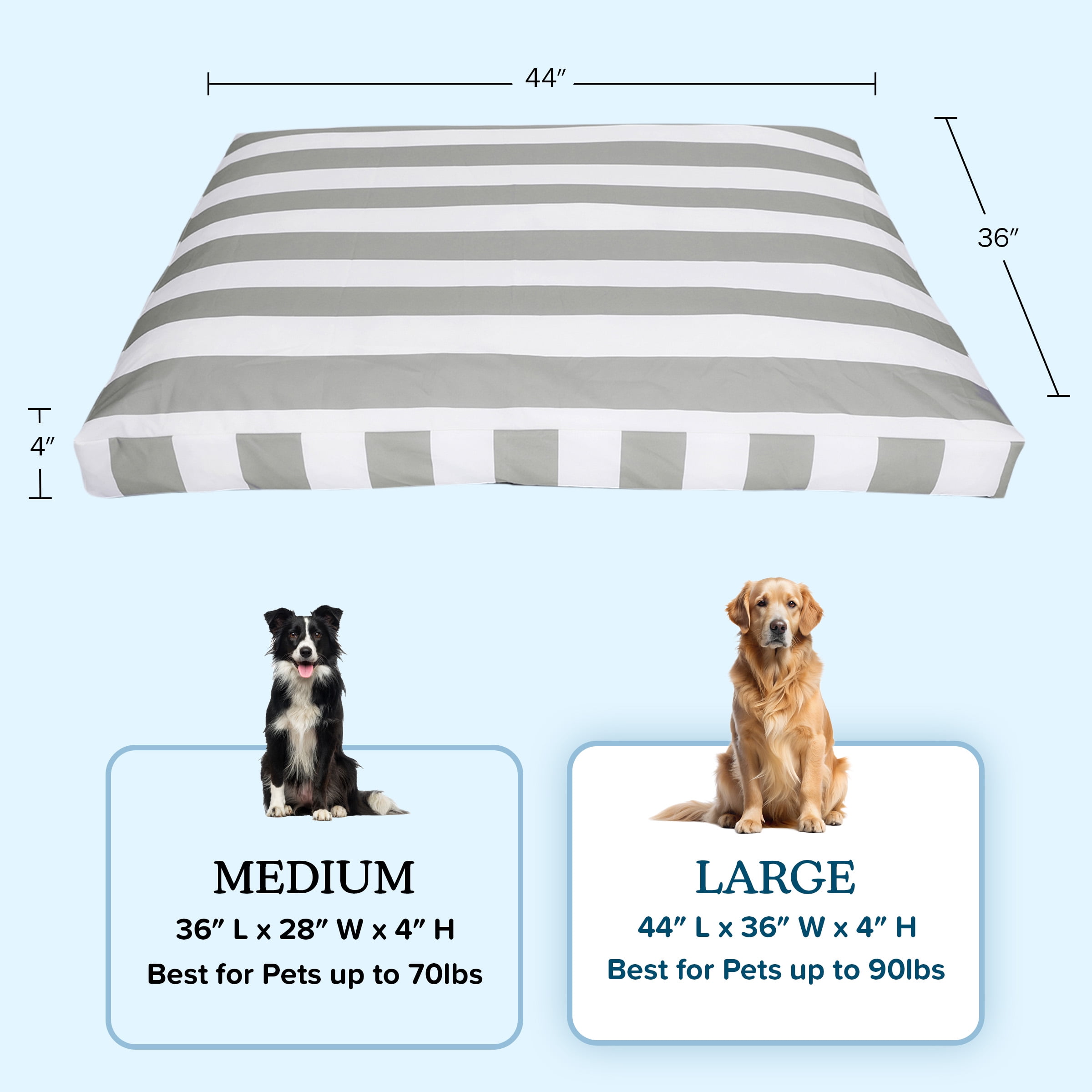 PETMAKER 44in Water-Resistant Dog Bed with Removable Washable Cover (Gray)