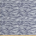 thumbnail image 1 of Tribal Fabric by the Yard, Vintage with Wavy Curved Lines and Little Triangles Folk Prehistoric Print, Decorative Upholstery Fabric for Chairs & Home Accents, Dark Blue White by Ambesonne, 1 of 4