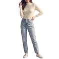thumbnail image 2 of INSPIRE CHIC Women's Blouse Mock Neck Cuffed Sleeves Ruffle Trim Sheer Mesh Pullover Shirt Spring Autumn See Through Floral Lace Tops Large Apricot, 2 of 5