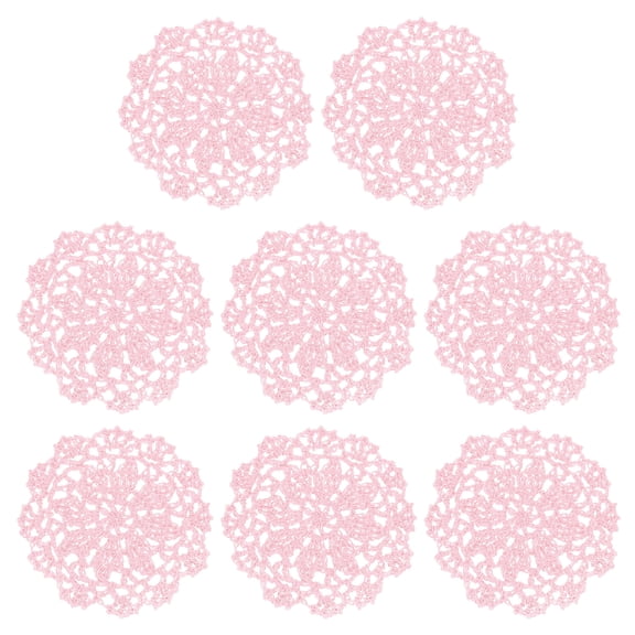 Fabric Coasters, 8pcs 4" - Cotton Woven Crochet Doilies, Lace Embroidery Cup Mat with Floral Pattern for Wedding Party Decoration (Light Pink)