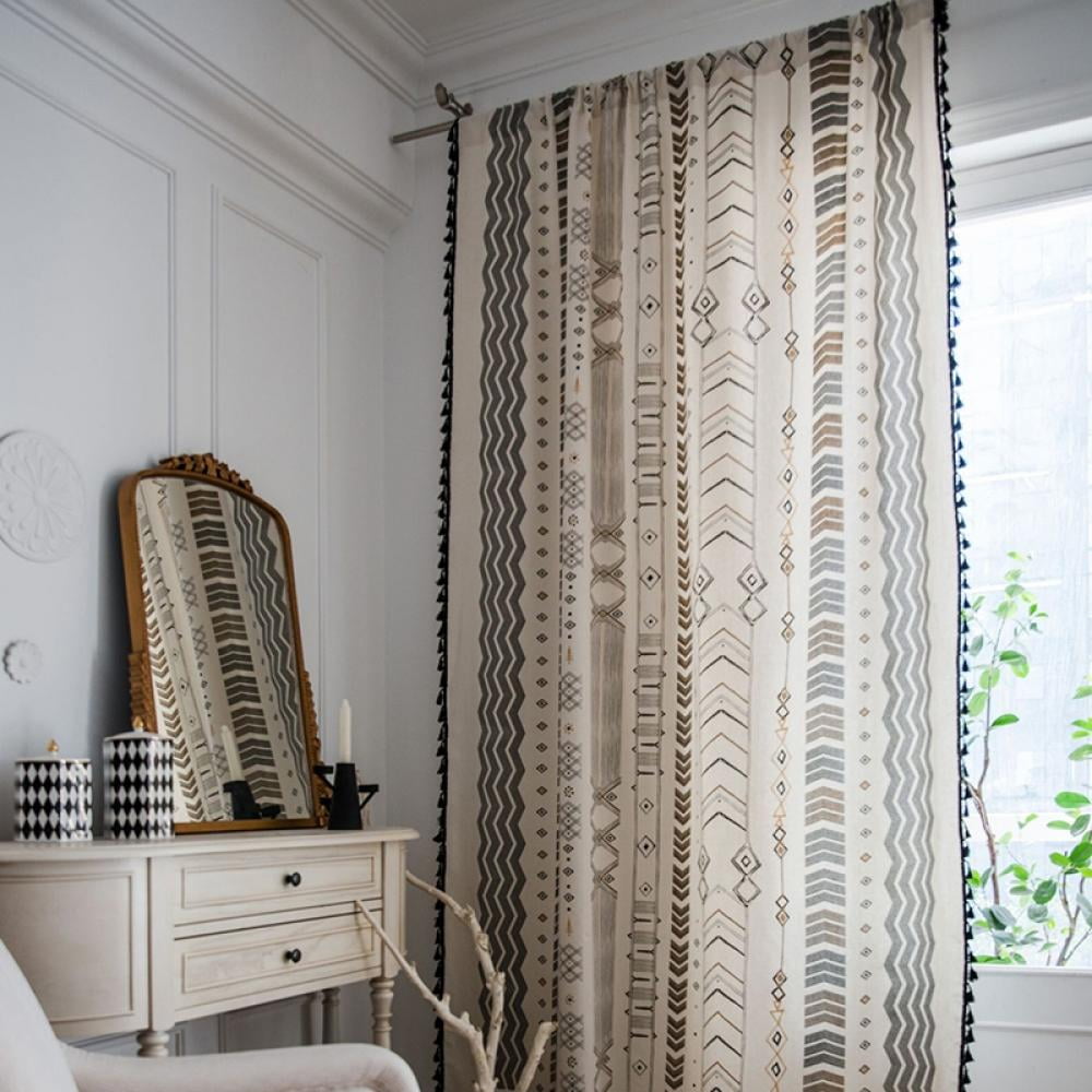 Cotton Linen Tassel Curtain Fashion Beddroom Living Room Floral Window Drapes 