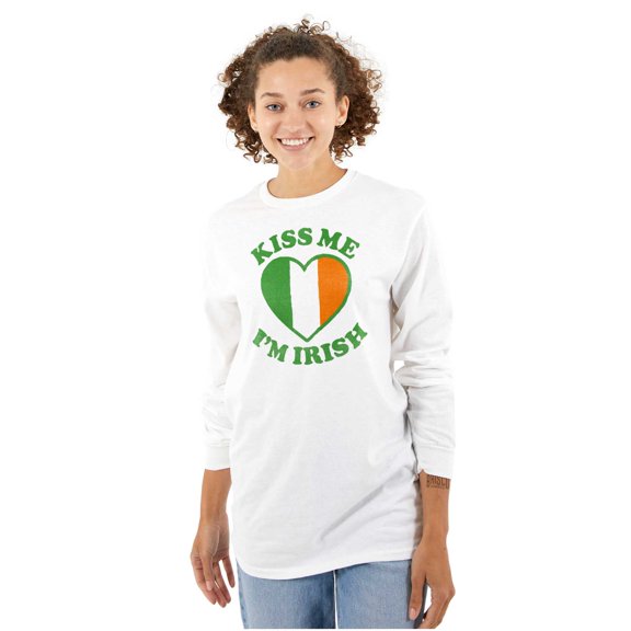 St Patricks Day Kiss Me I'm Irish Women's Long Sleeve T Shirt Brisco Brands M