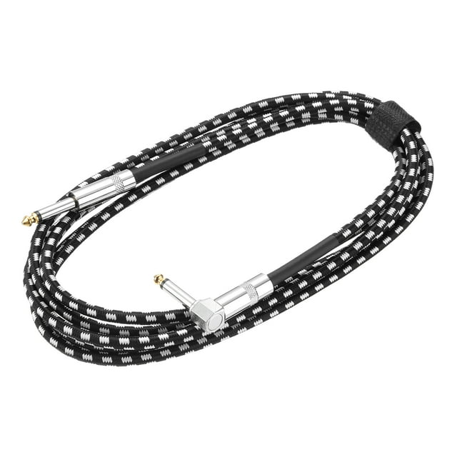 1 PCS Cable de instrumento para guitarra 10 pies 1/4" a 1/4" 6.35mm recto a ángulo recto cordón trenzado blanco