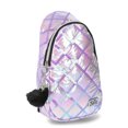 thumbnail image 4 of Justice Girls Quilted Sequin Sling Bag with Pom Pom Keychain, Purple, 4 of 5