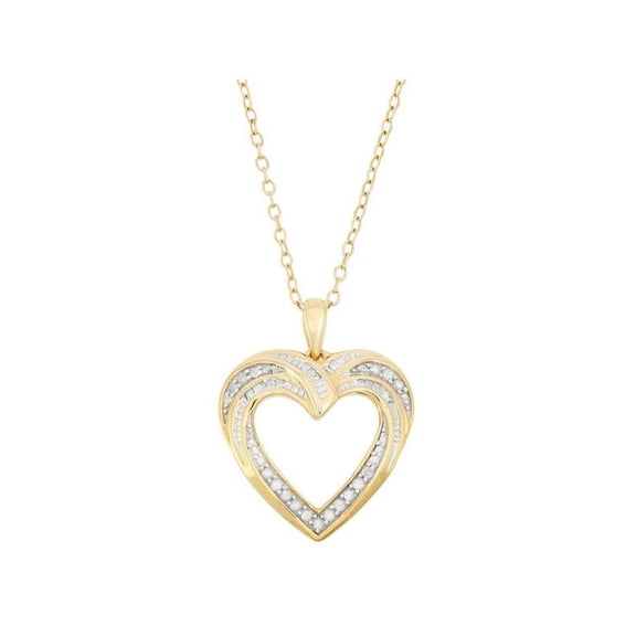 18K Gold Over Sterling Silver 0.20 cttw Diamond Heart Pendant