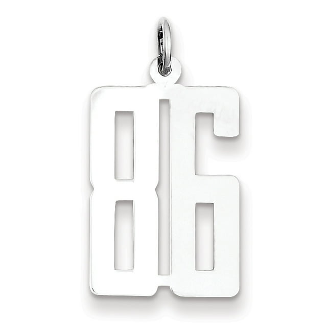 Sterling Silver Rhodium-plated Small Elongated Pol Number 86 Charm QES86 (20mm x 8mm)
