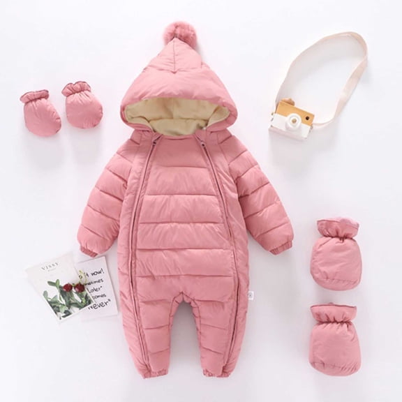 LEKWK Baby 3 Piece Snowsuit Newborn Winter Thick Warm Jumpsuit Infant Hooded Double Zip Up Romper Breathable Thermal Outwear Coverall Sleeping Bag 0-24M