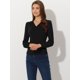 thumbnail image 2 of Camiseta Suelta Básica de Manga Larga Allegra K Cuello En V para Oficina Informal Mujer Negro M, 2 of 6
