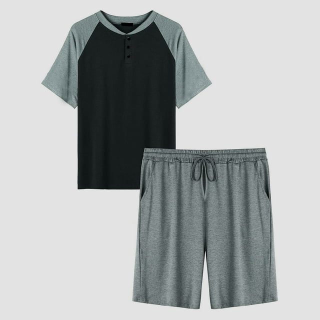 Opperiaya Ensembles de Pyjama pour Hommes à Manches Courtes Contrastées avec Hauts et Shorts