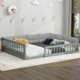 thumbnail image 4 of Harper & Bright Designs Full Size Floor Bed for Boys Girls with Fence, Wood Floor Platform Bed Upholstered Pillow, Gray, 4 of 12