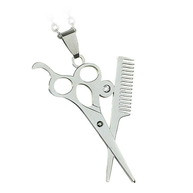 Colgante de tijera y peine Sunnimix Acero Inoxidable Cadena de collar de acero inoxidable
