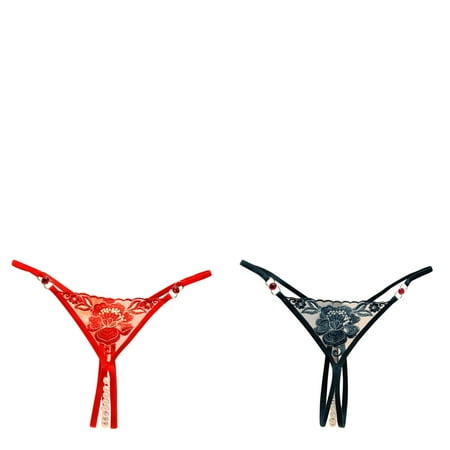 Wijhcboe 2 Pack Women plus Size Silk Long Underwear Women Sexy Lace Briefs Hollow French Cut Panties for Women Out Panties Crochet Lace Up Panty Thongs G String Lingerie Womens Running Underwear Pan
