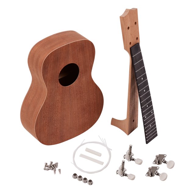 Kit de ukelele de 21 pulgadas sin terminar DIY Ukelele Cuerpo de madera contrachapada Okoume Cuello Abanopi Ukelele