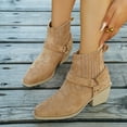 thumbnail image 2 of Suede Cowboy Boots for Women Retro Pointed Toe Chelsea Ankle Boots Chunky Heel Buckle Strap Booties, 2 of 5