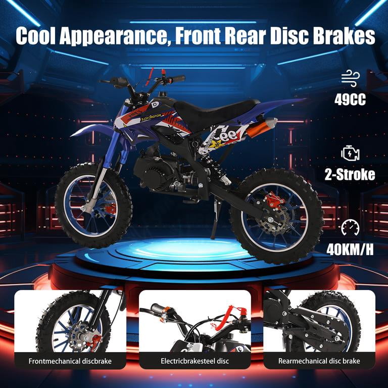 Mohsoe 49cc 2-Stroke Mini Motocross Bike, Gas Powered Kids Dirt Bike with Front & Rear Disc Brakes, 10in Inflatable Off-Road Tires, Alloy Handlebars, Inverted Hydraulic Suspension, Max Speed 40KM/H