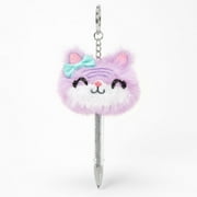 Claire’s Pom Pom Plush Kitty Mini Keychain Pen - Purple Glitter