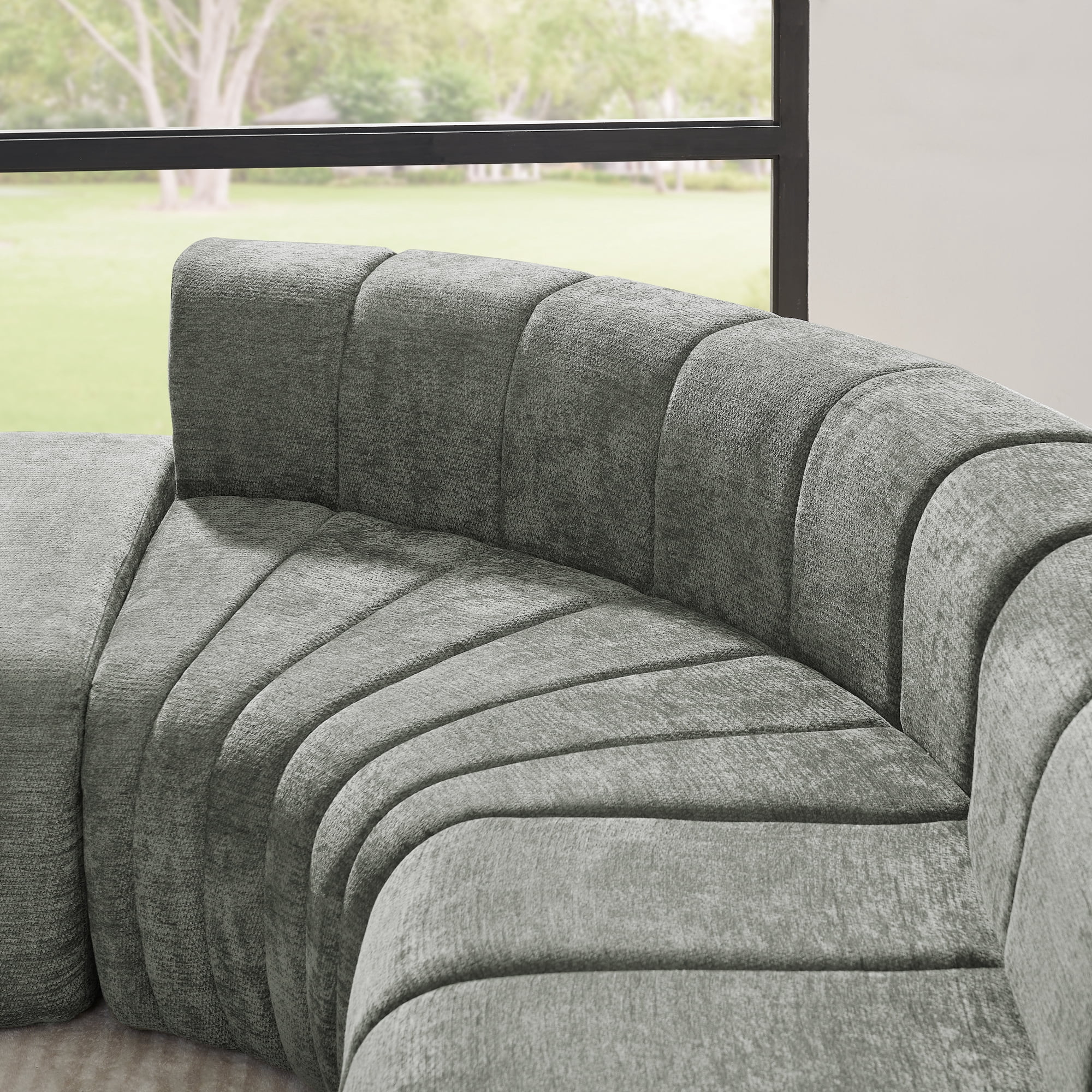 116"W Modern Semi-Curved Modular Sectional Sofa with Movable Ottoman,Vertical Stitched Chenille Cloud Sofa Couch for Living Room,No Assembly Required,Dark Gray