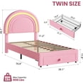 thumbnail image 2 of Twin Upholstered LED Bed Frame - with Storage Drawer and Rainbow Headboard, Berber Fleece Princess Platform Bed for Kids, Solid Wood Slats Support, No Box Spring Needed, Easy Assembly, Pink, 2 of 7