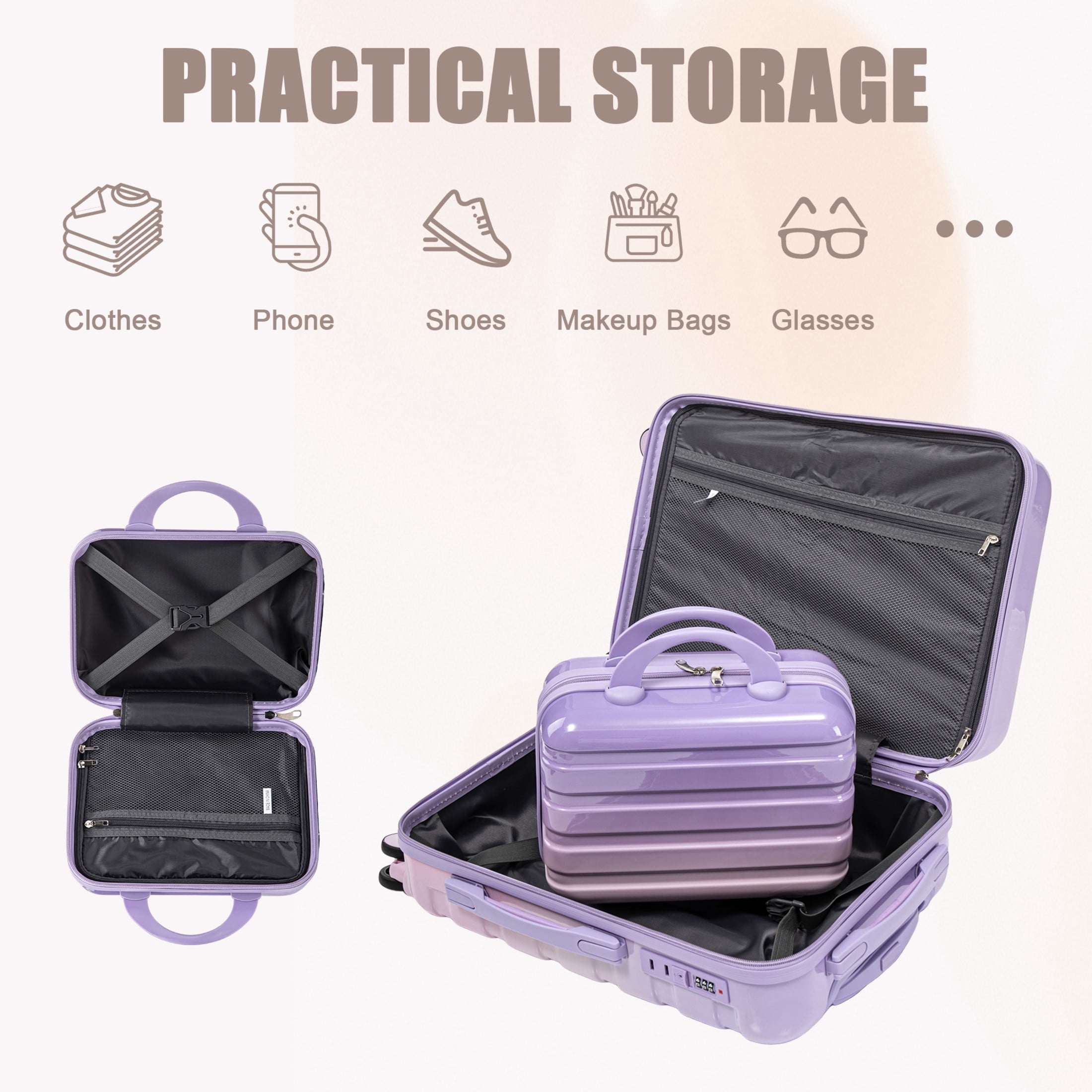 Noble House Vance 20"/14" Hardshell Spinner Luggage Set, Carry-On Suitcase and Cosmetic Case, Pink & Purple, Set of 2