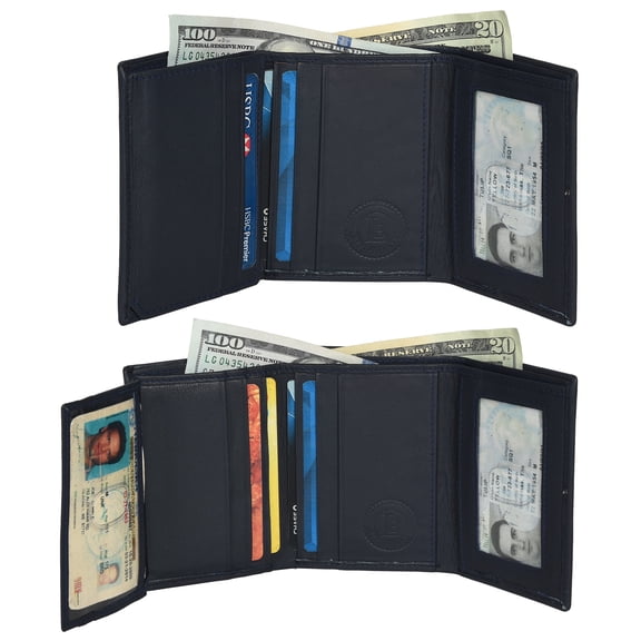 Genuine Leather Trifold Wallets For Men - Mens Trifold Wallet With ID Window Gifts For Men RFID Blocking