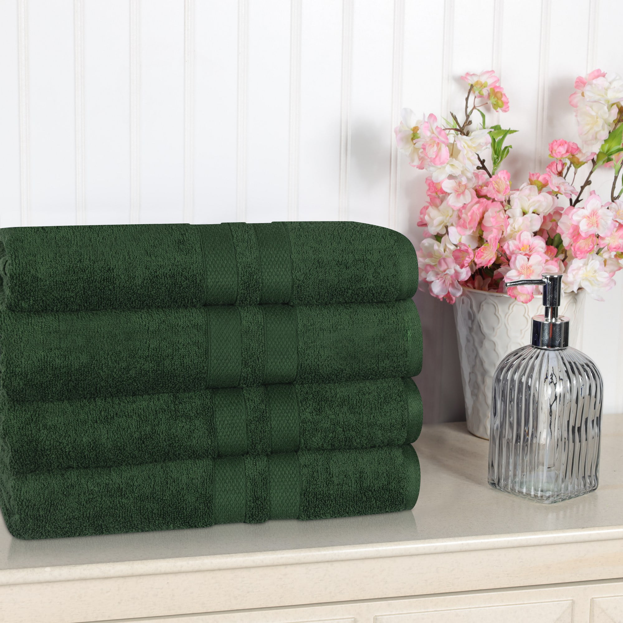 4 Washcloths Face Towel Biltmore Luxury Bathroom Green Ivory 13x13 M-L  Christmas