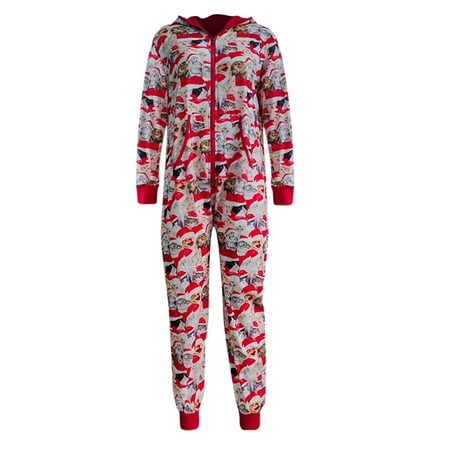 

Christmas Onesies Women Hooded Pajamas Long Sleeve Thermal Underwears Novelty Sleepwear Holiday Jumpsuits with Pockets Womens Clothes